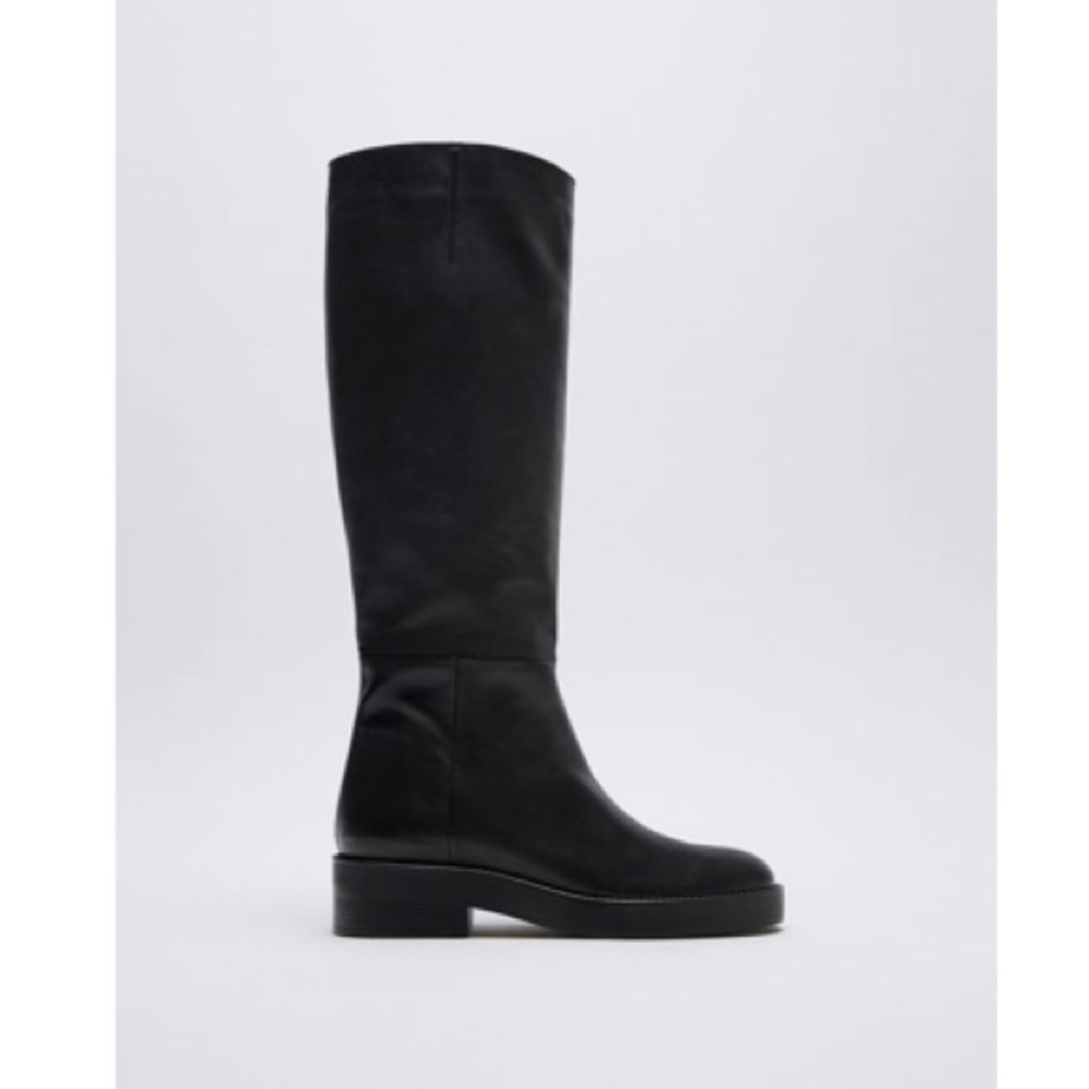 Zara low heeled leather tall boots